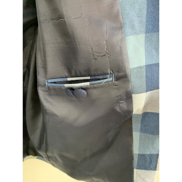 Mens Falcone Blue Check 5 Button Ventless Blazer Coat Size 42R EUC Lined 7145 - Picture 9 of 14